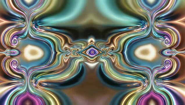 Hypnotic ultra high definition 4K seamless loop 3D rendering of an abstract futuristic background featuring a continuous flow of a multicolor metallic surface undulating in sleek iridescent