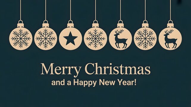 Elegant Christmas and New Year Greeting with Hanging Gold Ornaments