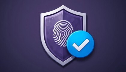Fingerprint authentication security system with shield and checkmark for verification