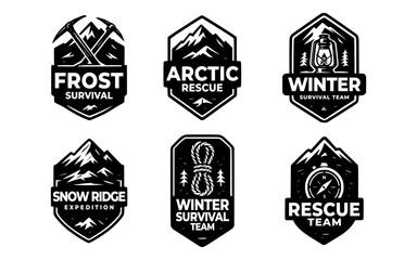 Winter Survival Badge Set – Rescue, Expedition, Mountain Logos