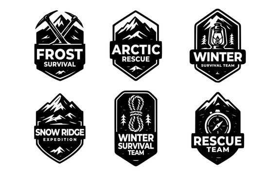 Winter Survival Badge Set &ndash; Rescue, Expedition, Mountain Logos