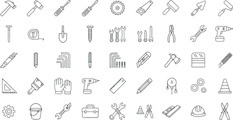 Fototapeta premium Collection of handdrawn construction and diy tool icons