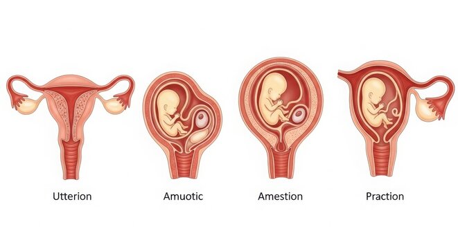 Human fetal development stages within the uterus from conception to term illustration