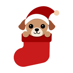 Cute Puppy Wearing Santa Hat in Holiday Stocking