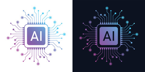 Artificial Intelligence AI Chip in Human Brain. Artificial Intelligence icon with Machine learning, digital skills, generative AI, AI technology, algorithm, virtual intelligence and future	
