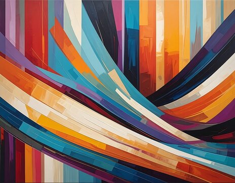 Abstract artwork of colorful, intersecting curved stripes