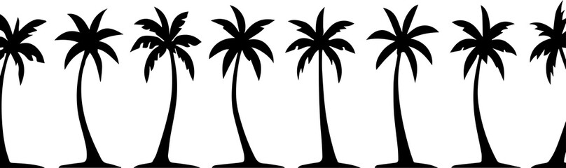 Seamless pattern of black silhouette palm trees against a white background for tropical design