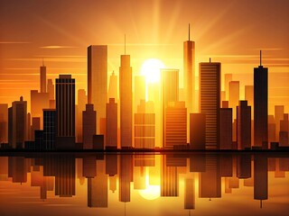 Fototapeta premium Golden sunset over the city skyline