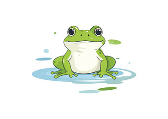 Green Cute Frog Cartoon Illustration in Vector Style 
