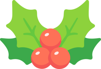 Christmas Holly with Red Berries and Green Leaves Icon Design