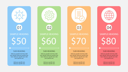 Pricing table with four options, 4 option pricing table stock image