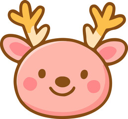 Cheerful Cartoon Pink Reindeer Head Illustration. Whimsical Deer Icon for Festive Winter & Holiday Designs.