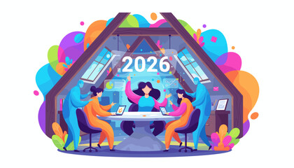 Business team plans future strategy for 2026 in a modern office with digital technology