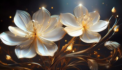 delicate glowing white flowers with golden accents