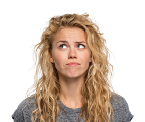 Contemplative woman pondering life choices portrait neutral isolated on transparent background