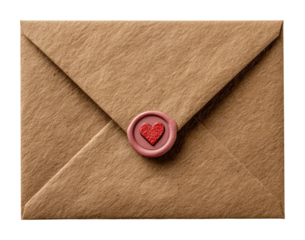 Love letter sealed with heart wax home office envelope isolated on transparent background