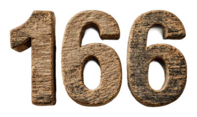 Engaging artistry of rustic wooden number 166 isolated on transparent background