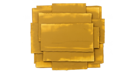 Stack of gold painted rectangular tiles on transparent background