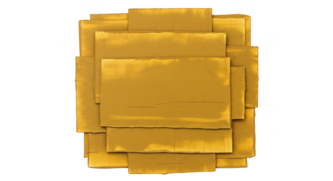 Stack of gold painted rectangular tiles on transparent background