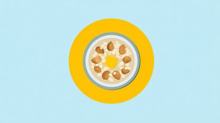 Fototapeta premium Energy-boosting breakfast with oats, chia seeds, and almond butter in colorful healthy flat design