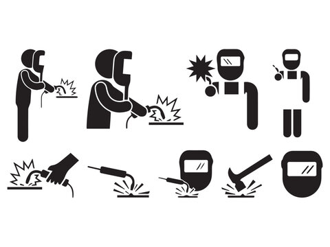 Welder Safety Pictogram Icon Set