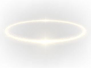 Golden glowing ring halo, sparkling on a transparent background