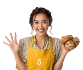 Baking workshop event with smiling baker kitchen food isolated on transparent background