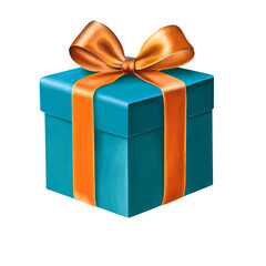 Turquoise Watercolor Gift Box with Golden Bow – Textured Watercolor Paper High-Resolution Clipart