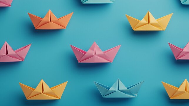 Creative visual of diversified portfolio using colorful origami boats labeled with assets floating on blue surface.
