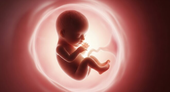Detailed 3d rendering of a developing human fetus in the womb illustration