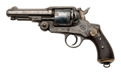 Historical revolver display museum exhibit fine isolated on transparent background