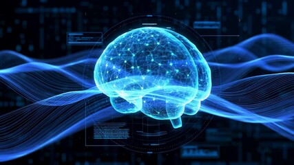 3D illustration of a glowing digital brain connected by neural network lines, symbolizing artificial intelligence, machine learning and advanced data technology on a virtual background. - Powered by Adobe