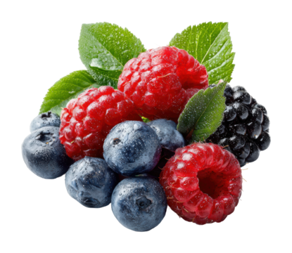 Fresh berries medley kitchen food bright atmosphere isolated on transparent background