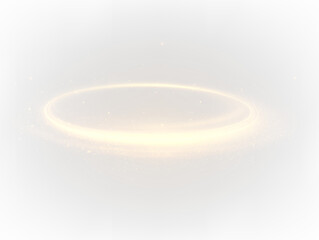 Golden halo, light effect, glittering dust particles in the shape of an oval on a transparent background