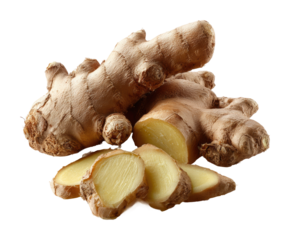 Slicing fresh ginger root kitchen food bright isolated on transparent background