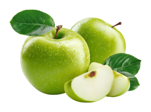 Harvesting fresh green apples orchard food nature isolated on transparent background