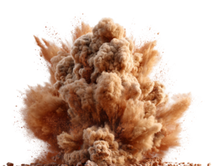 Explosive dust cloud eruption construction site high-impact isolated on transparent background