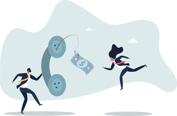 Naklejka premium Phone scam, telephone call lying about fake investment, fraud to steal money from victim, financial crime concept.Life and employment of people.