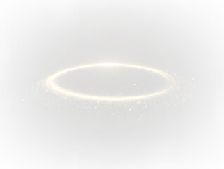 Golden glowing halo appears on a transparent background, radiating light and creating a peaceful atmosphere. This gentle effect can enhance designs and artwork with ease.