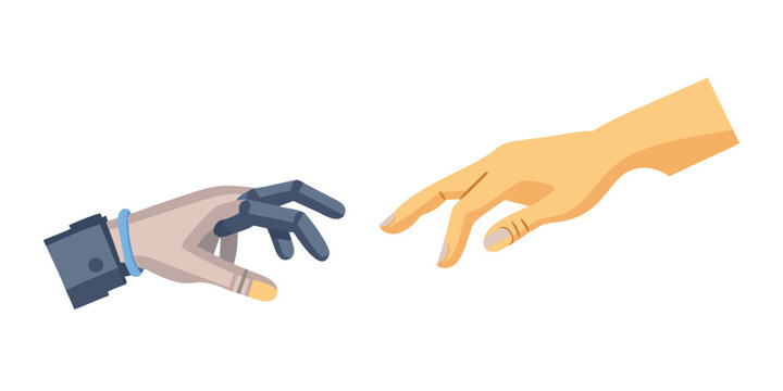 Robot and human hands about to touch, a modern Creation of Adam concept. Isolated on transparent background .vector icon