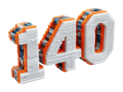 Building a creative number sculpture 140 digital isolated on transparent background