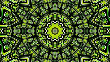 Energetic Green Yellow Neon Kaleidoscope Mandala Flower Pattern Seamless Loop Design - Powered by Adobe