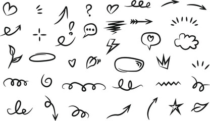 Line Arrow, heart, star, simple lineart bundle set collection.