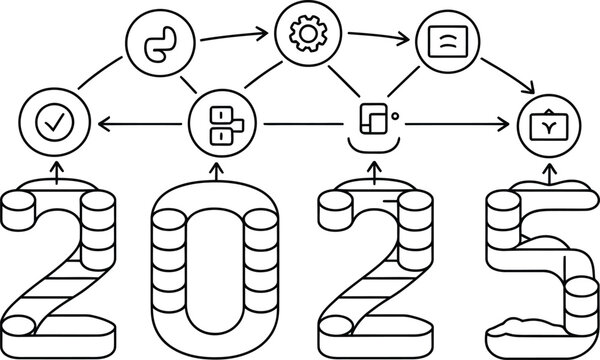 New year 2025 goals and objectives flowchart with icons - Powered by Adobe