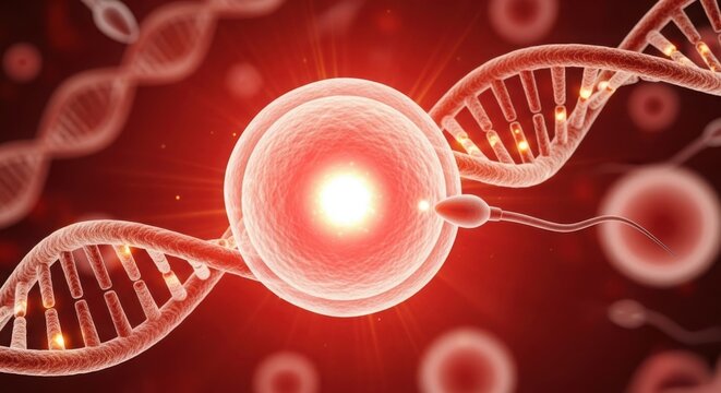 Dna double helix and fertilization event in microscopic view detailed visualization illustration