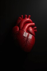 Detailed human heart, wrapped and isolated on black background.