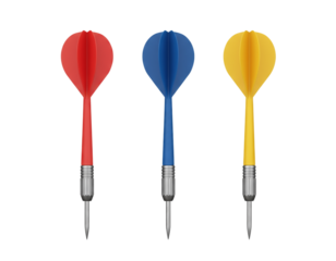 Set of Three Colorful Darts in a Row, isolated on a transparent background