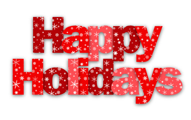 HAPPY HOLIDAYS red typography banner with snowflakes on transparent background