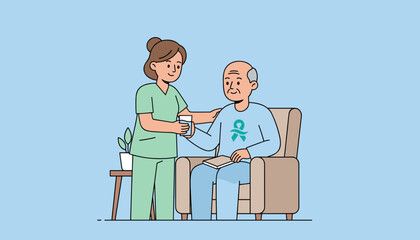 Compassionate home caregiver assists senior man with medicine and health support