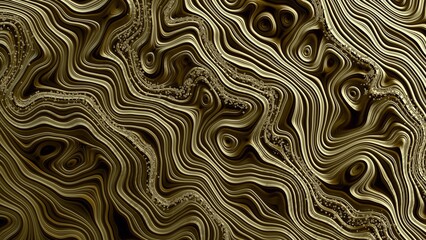 Wavy pattern with veins and placers of small golden stones, diamonds. 3D render.
